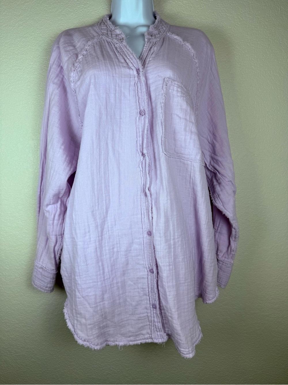 AERIE Lavender Gauze Frayed-Edge Shirt